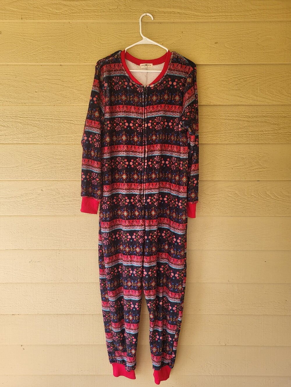 Natural Life Bright Floral Fleece Onesie Pajamas Medium Boho